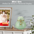 SOITIS Pet Memorial Urn for Cat or Dog Ashes - 3.54"x3.15" Elegant Ceramic Keepsake Holder with Pet-Shaped Lid & Gold Trim, Small Cyan Urn for Pet Ashes Portable Size Urns