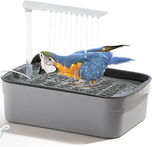 Parrot Automatic Bathing Box with USB- Adjustable Faucet for African Grey, Conure, & Parakeet - Perfect Summer Bathing S