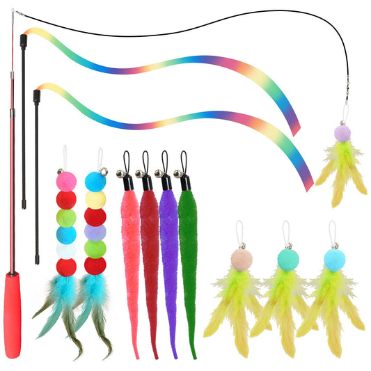 YULOYI Cat Toys for Indoor Cats, 13 Packs Interactive Cat Wand Toy Set with Feather Toys & Teasers, Fun Cat Toys for Exercise, Playtime and Boredom Relief