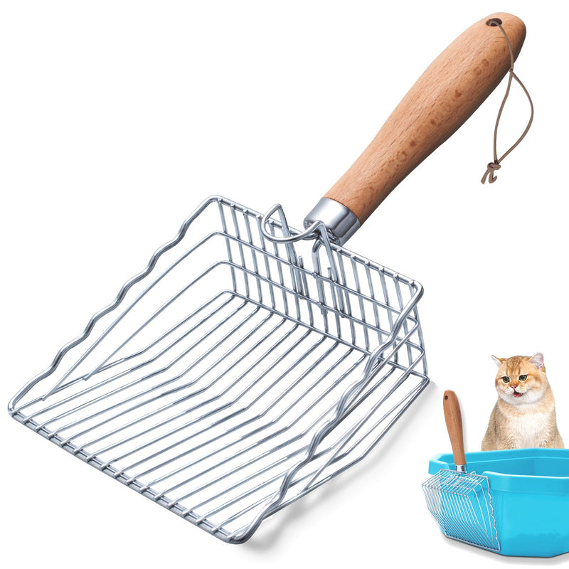 Handzee Cat Litter Scoop, Premium Kitty Shovel with Hook and Hole, Metal Sifter Scooper Stainless Steel for Easy Cleaning, Durable and Heavy Duty, Odor-Free for Litter Box