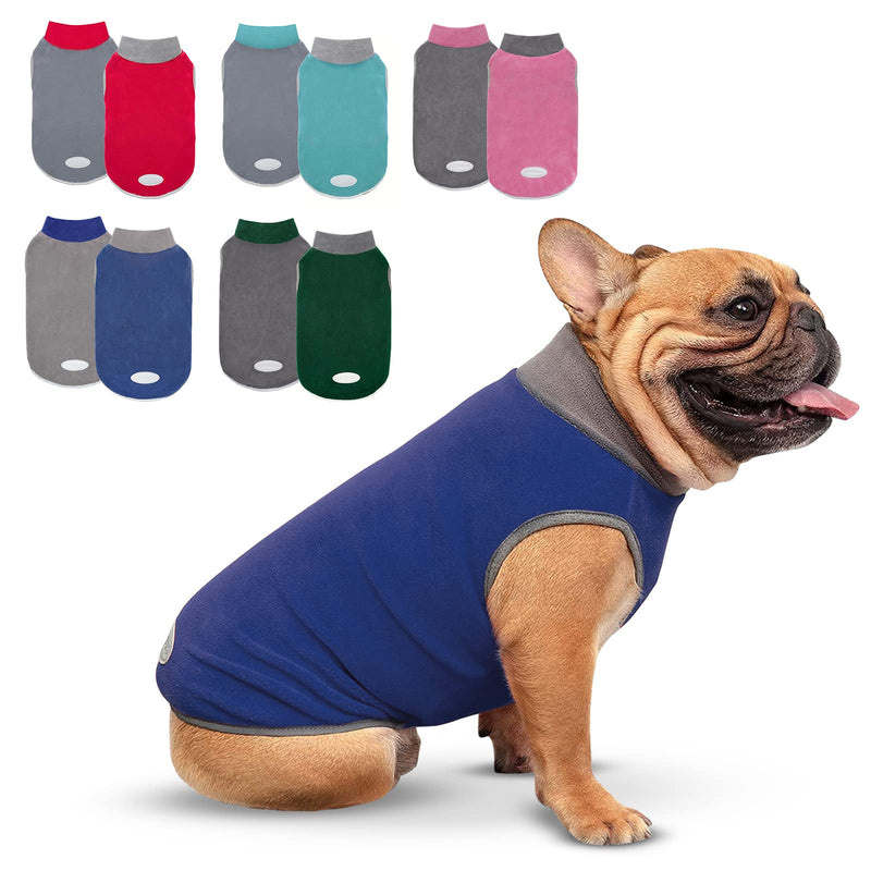 cyeollo 2 Pack Fleece Dog Sweater Stretchy Pullover Soft Dog Jacket with Reflective Stripe Lightweight Sweatshirt Pet Clothes Coats for Small Dogs, Navy & Grey L
