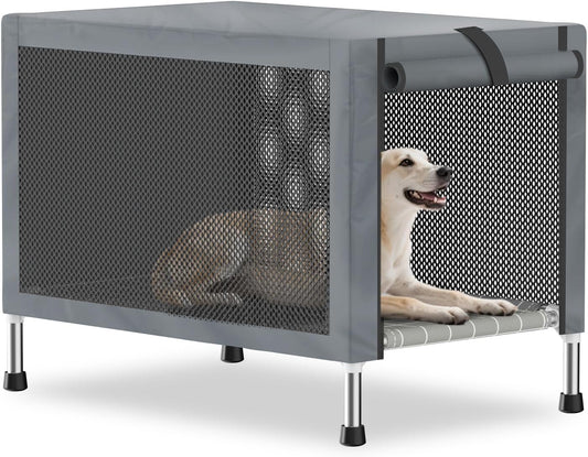 Medium Elevated Dog Crate with Removable Cover, Stainless Steel Dog Kennel