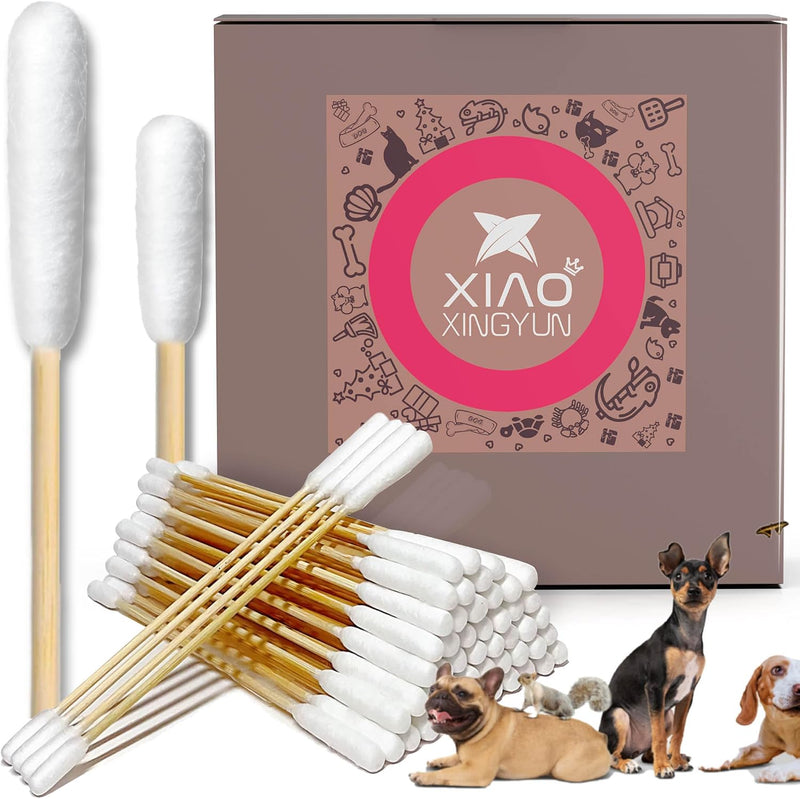 300 PCS 6 Inch Long Cotton Swabs in Box - Professional Large Cotton Swabs with Bamboo Handle - Double Sided Dog Ear Swab