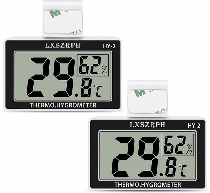 2packs Accurate Reptile Thermometer Hygrometer, Self‑Adhesive Digital Temperature Humidity Meter with ℃/℉ Switch, Mini L