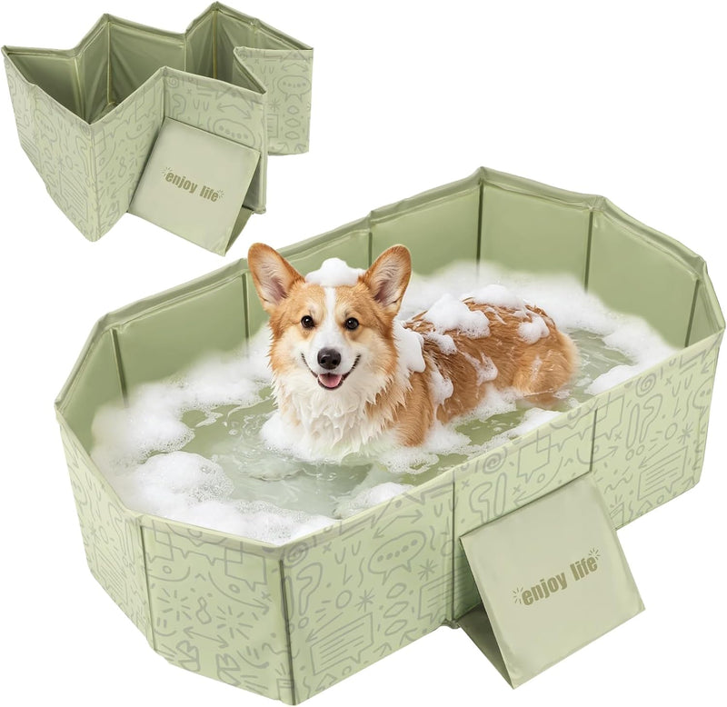 YUEPET Foldable Dog Bathtub for Small-Medium Dogs, Portable Dog Tub, Green
