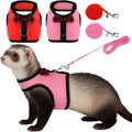 2pcs Animal Harness and Leash, Ferret Harness No Pull Soft Mesh Red Pink,S