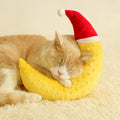 Haourlife Pet Neck Pillow for Cats and Small Dogs, Crescent Moon U-Shaped Plush Pillow with Christmas Santa Hat, Ultra-Soft Minky Cushion, Machine Washable