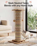 31" Extra Tall Cat Scratching Post, Natural Sisal Cat Scratcher for Indoor Cats Adults & Large Cats, Sturdy Wood Cat Tree Tower with Interactive Ball Track & Top Perch, Modern Design for Home Decor