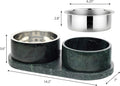 DBL1000A Marbre Small/Medium Modern Weighted Double Marble and Stainless Steel Bowl 12oz (1.5 Cups) Feeder with Non-Slip
