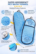 gemxtkg Super Absorbent Dog Bath Towel & Grooming Glove Set – Soft Chenille Dog Drying Towel for Small Dogs & Puppies, Quick Dry, Machine Washable, Non-Toxic, Blue