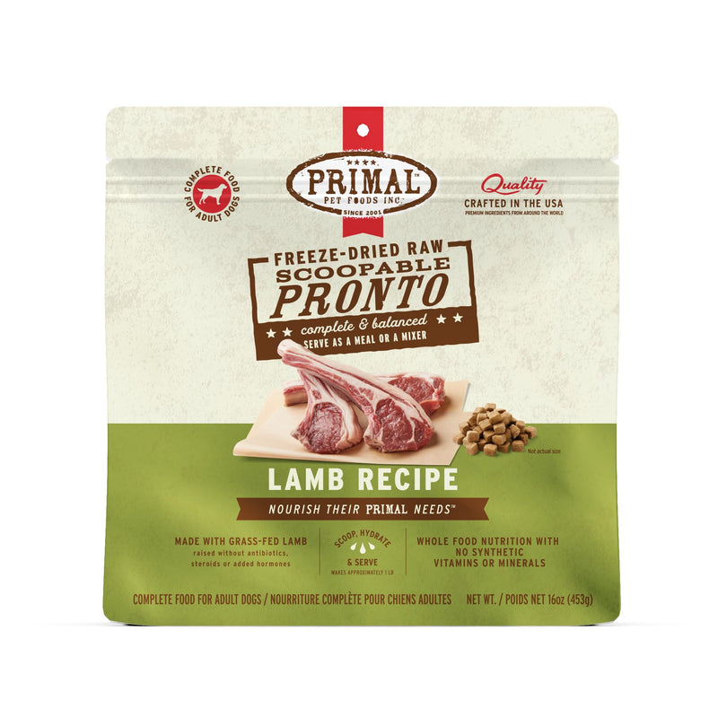 Primal Freeze Dried Dog Food, Pronto Mini Nuggets, Lamb; Scoop & Serve, Complete & Balanced Meal; Also Use as Topper or Treat; Premium, Healthy, Grain Free, High Protein Raw Dog Food (16 oz)