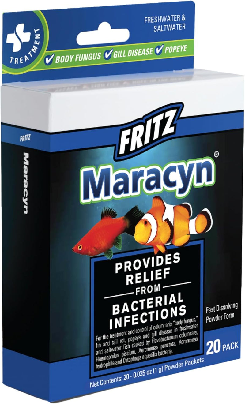 Fritz Maracyn - for Saltwater and Freshwater gram-Positive Relief from Bacterial gil, Popeye, More - Easy dose Packets, 
