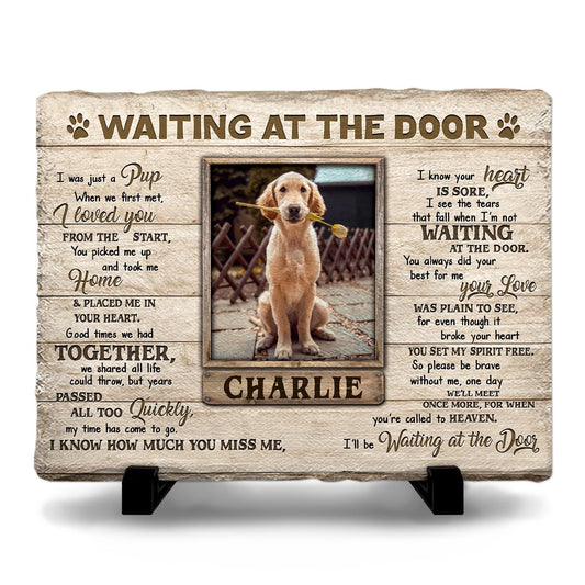 Kilyhome Personalized Dog Memorial Stone Plaque - Waiting at The Door, Sympathy Gift for Pet Lovers, Changing Colorful Background to Paint Loving Memory, Ideal Cat Mom Gifts