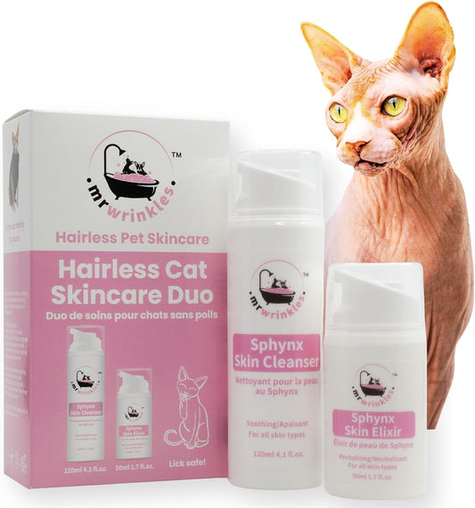 Mr Wrinkles Sphynx Cat Skin Care Duo, 100% Natural, Exclusively for Hairless Cats, Gentler Than Shampoo!