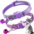 2 Pack Cat Collar with Bells, Breakaway Reflective Kitten Collars with Safety Buckle Adjustable for Girl and Boy Pets, Purple