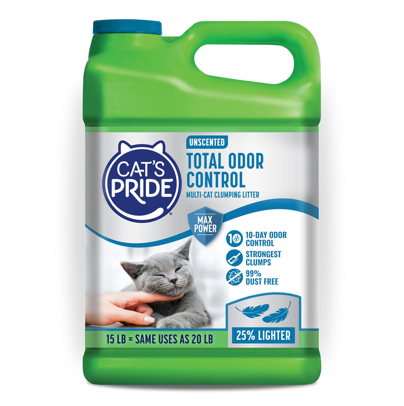 Cat's Pride Max Power: Total Odor Control - Up to 10 Days of Powerful Odor Control - Strong Clumping - Hypoallergenic - 99% Dust Free - Multi-Cat Litter, Unscented, 15 Pounds