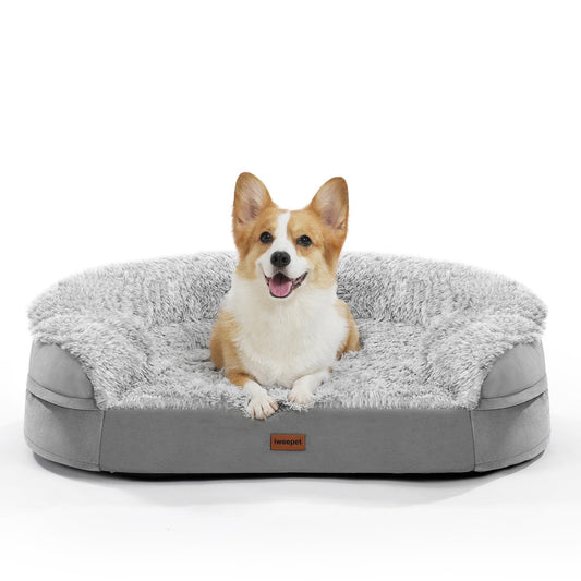 3.7 inch Thickened Orthopedic Dog Beds for Medium Dogs, Supportive Dog Sofa Bed with 28D Egg-Crate Foam, Removable Washable Plush Cover, Waterproof Lining, Half-Round Design for Puppy,Senior Dog