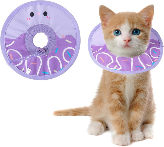 Cat Recovery Collar Lightweight Soft Cats Cone Cute Donut Shape Adjustable Fasteners Waterproof Pet Collar After Surgery