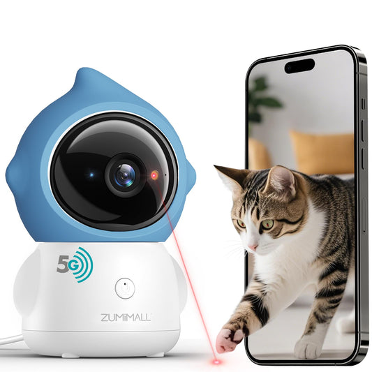 ZUMIMALL Pet Camera Indoor, 5G/2.4G WiFi Camera for Dog/Cat with Play Toy, 2K Pet Security Cameras with Phone App, 2-Way Talk, Auto Tracking, Pet/PIR/AI Detection, Privacy Protect, Alexa/ONVIF/Cloud