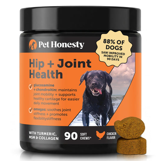Hip + Joint Supplement for Dogs with Glucosamine Chondroitin - MSM, Turmeric & Collagen Soft Chews - Joint Function, Stiffness, and Mobility Support, May Reduce Occasional Discomfort (Chicken, 90 Ct)
