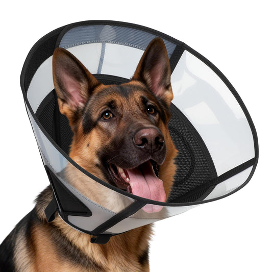 Soft Dog Cone Collar for Large Dogs, Mesh Windows Transparent E Collar for Dog, Anti-Bite Lick Wound Healing After Surgery Neuter Safety Practical Comfy Plastic Cone (Black, XL)