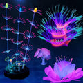 4 Pack Silicone Glowing Fish Tank Decorations Plants,Aquarium Fish Tank Glow Ornaments,Artificial Sea Anemone Coral Deco
