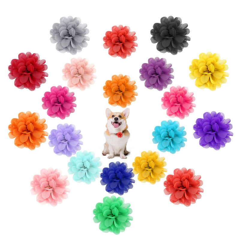 Trinkrittey 20 Pcs Dog Collar Flowers Multicolor Soft Pet Bow Tie 2 Size Girl Boy Dog Chiffon Flower Bow Ties Puppy Pet Charms for Dogs Cat Grooming Charms Supplies (5.5cm 7cm)