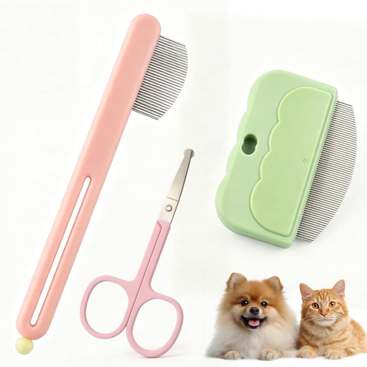 3 Pack Dog Eye Combs, Stainless Steel Tear Stain Remover Tool for Pet Cats