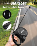 Pecute 26ft Dog Leash Retractable with Chew Proof Extender, Heavy Duty Retractable Dog Long Leash with Poop Bag Holder,Anti-Slip Grip, Reflective Leashes for Medium Large Pets 33lbs-110lbs (Black)