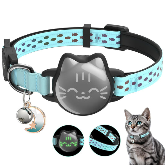 AirTag Cat Collar Breakaway, Reflective Cat Collar Compatible with Apple AirTag 1st & 2nd Gen, Hidden Holder with Bell, Lightweight Water-Resistant Strap for Adult Cats, AirTag Not Included