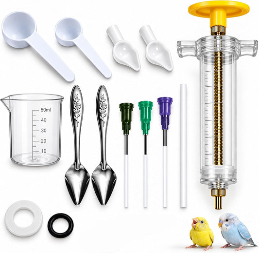 Baby Bird Feeding Syringe Set, 12-Piece Small Pet Parrot Feeder Hand Feeding Tubes Kit, Parrot Feeder Tubes Measuring Tools, for Baby Birds Small Pet