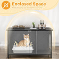 Shintenchi Cat Litter Box Enclosure, Litter Box Furniture Cabinet Hidden with Removable Divider, Wooden Cat House with E