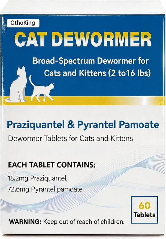 Cat Dewormer Tablet for Cats & Kittens – Praziquantel & Pyrantel Pamoate, Broad Spectrum Dewormer for Tapeworms, Roundworms & Hookworms, 60 Tablets