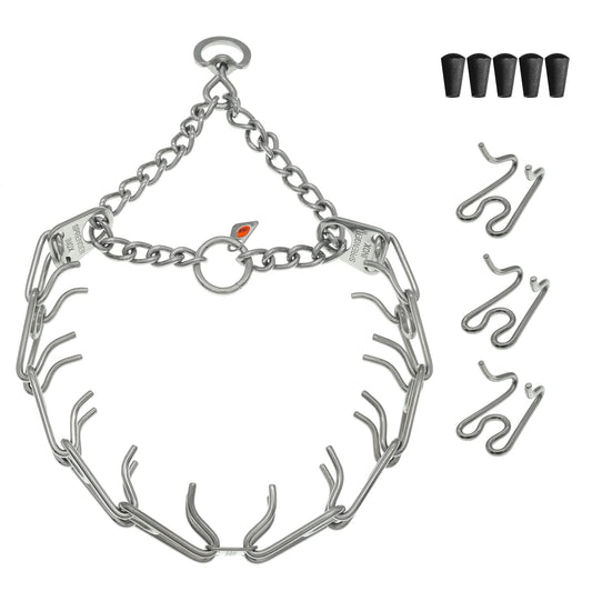 Herm Sprenger Dog Training Prong Collar with Swivel D-Ring, 3 Extra Links, 30 Comfort Tips for Small Medium Large Dogs Stainless Steel No-Pull Collar Made in Germany (Medium-Large)