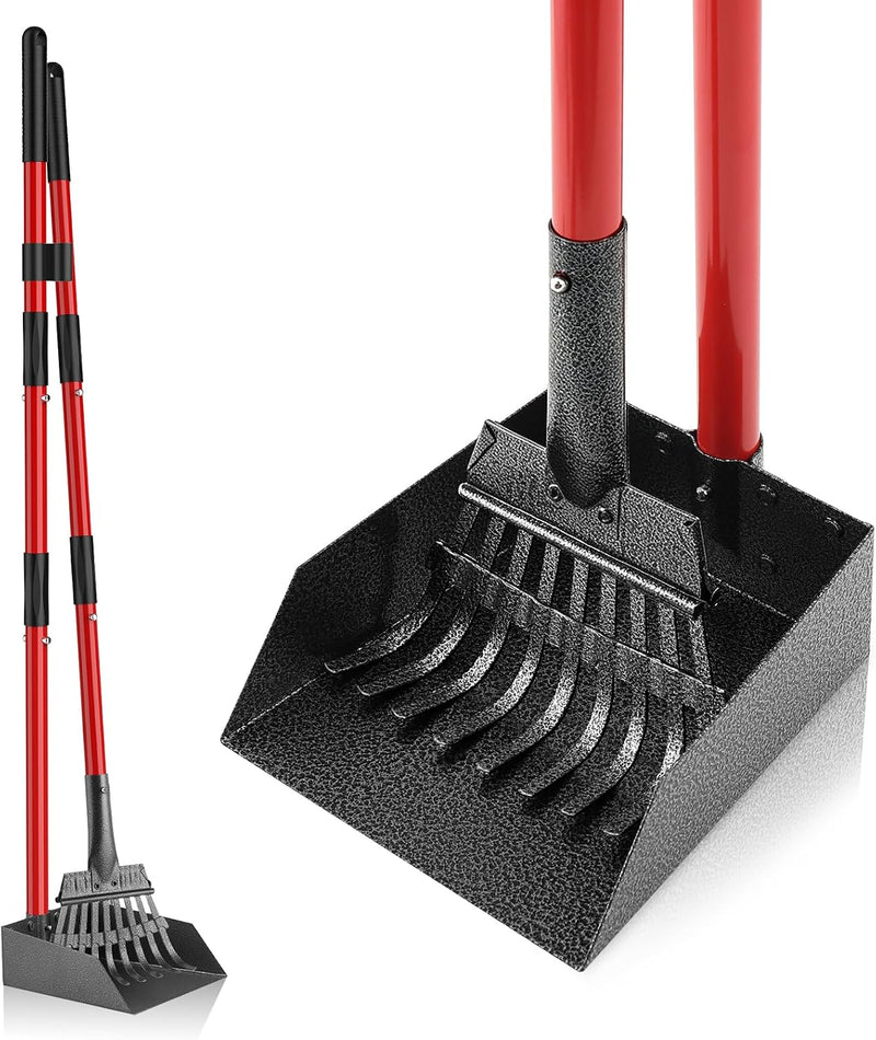 Pooper Scooper for Dogs Heavy Duty Metal 38.2in Long Handle Tray & Rake