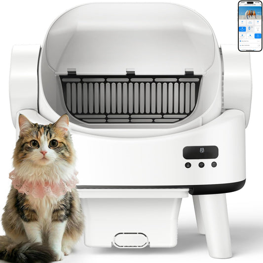 Linvivon Self Cleaning Cat Litter Box for Multiple Cats, Open-Top Automatic Litter Box, App Control, Safety Sensors, Hands-Free Large Capacity 10L Waste Bin, Ultra-Quiet