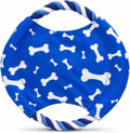 Dog Rope Flying Disc Toy with Squeaker | Durable Canvas Center & Braided Cotton Rope Ring | 2-in-1 Fetch & Tug Interacti