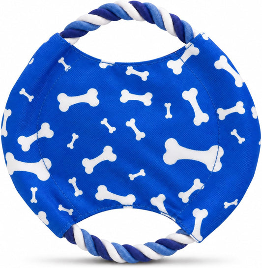 Dog Rope Flying Disc Toy with Squeaker | Durable Canvas Center & Braided Cotton Rope Ring | 2-in-1 Fetch & Tug Interacti
