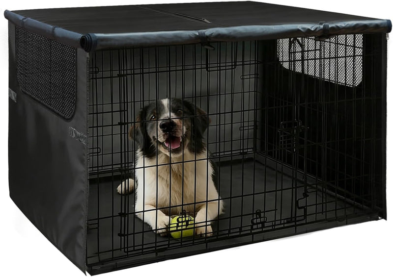 Dog Crate Cover Heavy Duty 600D Oxford Cloth - Fits 48 Inch Dog Crates, 2 Mesh Ventilation Windows, Waterproof Durable P
