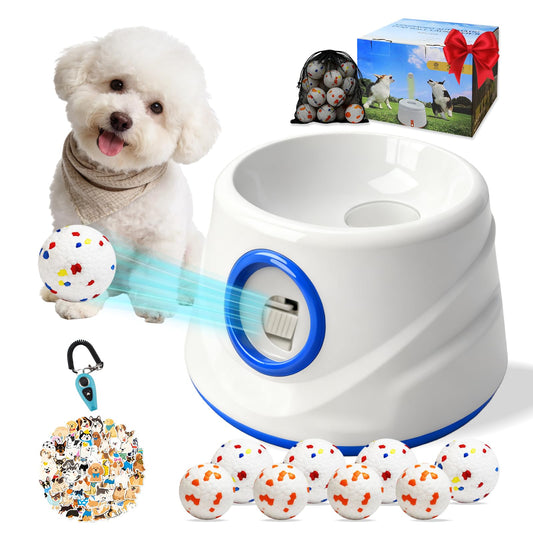 MICZG Automatic Ball Launcher for Dogs, Dog Ball Launcher Interactive Toy with 3 Adjustable Distances, Indoor Outdoor Dog Ball Thrower with 8 Balls(2.3"/2.2"), for Small to Medium Dogs