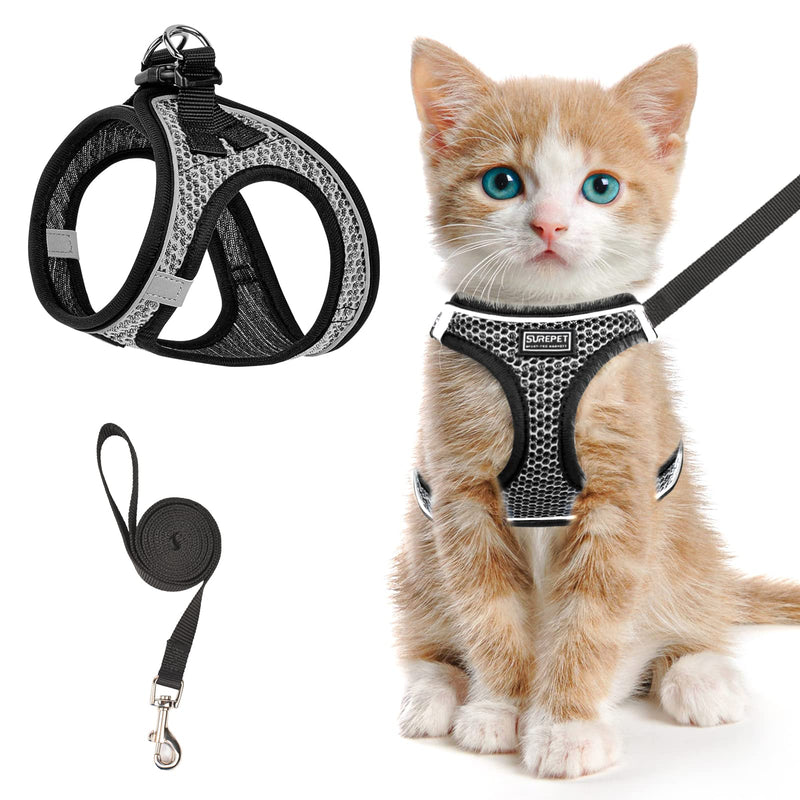 SALFSE Cat Harness and Leash for Walking Escape Proof, Adjustable Kitten Vest Harness Reflective Soft Mesh Puppy Harness for Outdoor, Comfort Fit, Easy to Control (Gray, XXS)