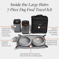 Cleverpup Ultimate Dog Travel Bundle Large 7-piece Bistro Box & Porter Dog Gear Backpack in Heather Grey