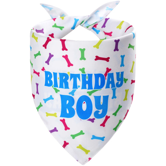 Agroon Birthday Dog Bandana Blue Boy Large 1PCS, 2 Pattern Colorful Bone Scarf, Durable Triangle ReversibleBibs Handkerchief for Puppy Pet