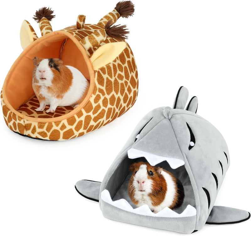 YUEPET Guinea Pig Bed 2 Pack, Warm Guinea Pig Hideouts, Shark & Giraffe
