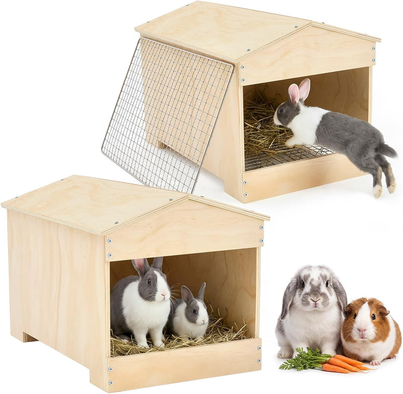 2 Pcs Wooden Rabbit Nesting Box 16 x 11 x 11in Hideout for Hutches and Pens