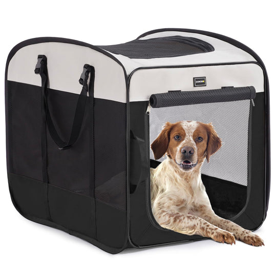 DONORO Dog Kennels and Crates for Medium Dogs, Portable Pop Up Indoor Pet Cage with Sturdy Wire Frame, Collapsible Travel Crate Soft Sided Cat Bag Escape Proof (Black, 28.0" L x 18.0" W x 22.0" H)