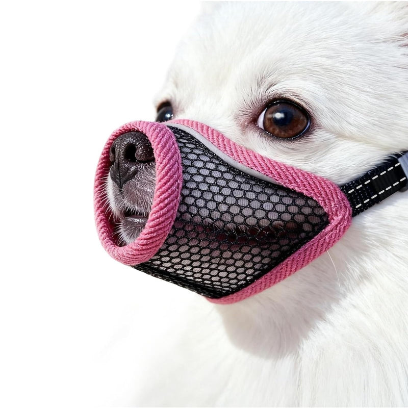 Dog Muzzle, Soft Mesh Muzzles for Small Dogs, Chihuahua Yorkie Pom, Short Snout Mouth Guard for Barking Biting Grooming, Breathable Adjustable Puppy Muzzle (Cherry Red, XXS)