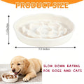 Pet Feeding Bowls, Ceramic Slow Feeder Dog Bowl - Heavy Weighted Blue Bloom Food Dish for Small to Medium Dogs - Non-Slip, Microwave & Dishwasher Safe Pottery Maze to Fast Eating (Milky White)