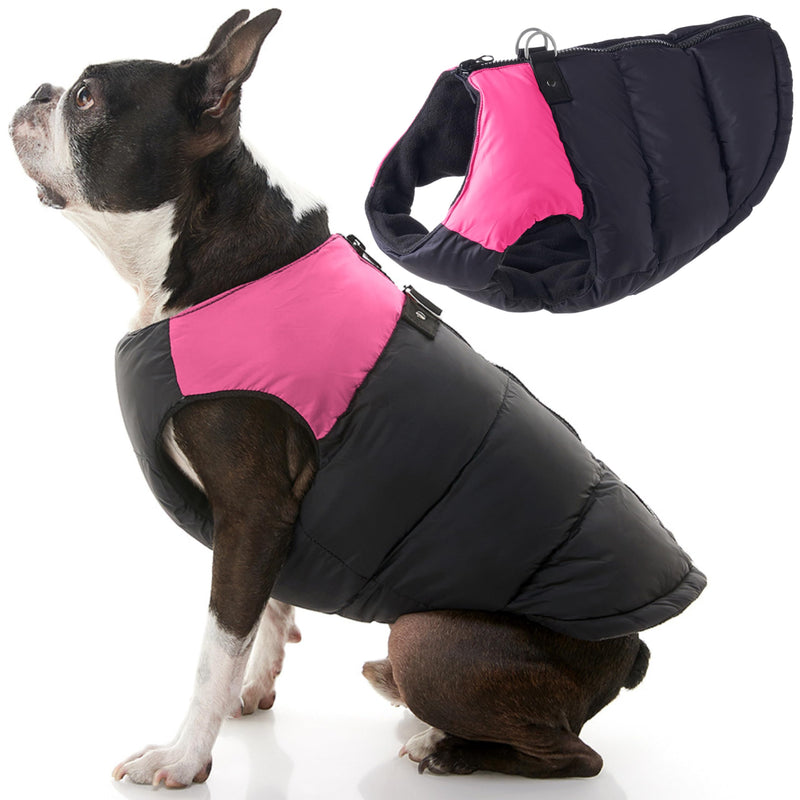 Gooby Padded Vest Dog Jacket - Pink, Small - Warm Zip Up Vest Fleece Jacket with Dual D Ring Leash Water Resistant for Small to Medium Dogs