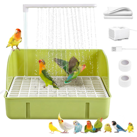 DINTSTYLE Parrot Bathtub, Large Bird Shower Fountain, Automatic Bird Bath, Parrot Bath Shower, Automatic Bathtub with Circulating Faucet, Indoor Fountain with USB Pump, Green